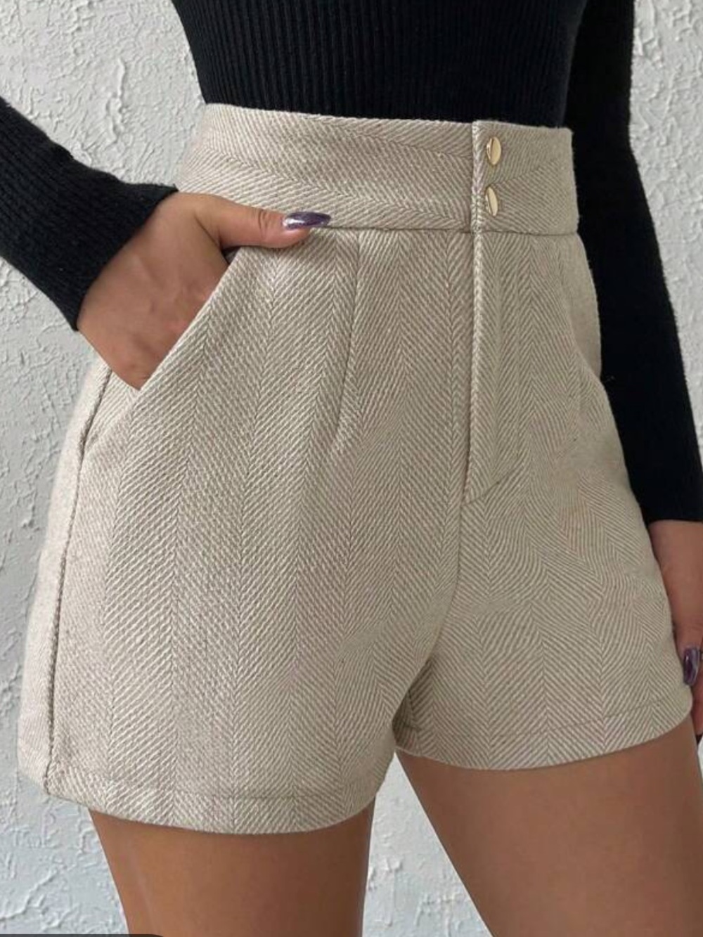 NIB SHEIN Apricot Herringbone Button Front Shorts M NEW IN BAG